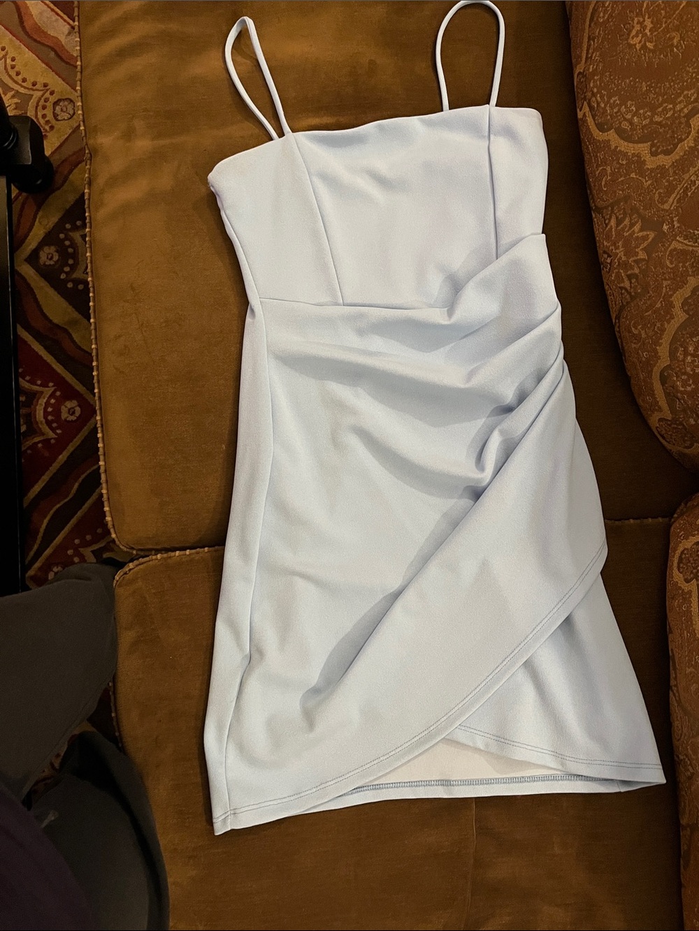 Windsor Pale Blue Spaghetti Strap Wrap-Front Mini Dress